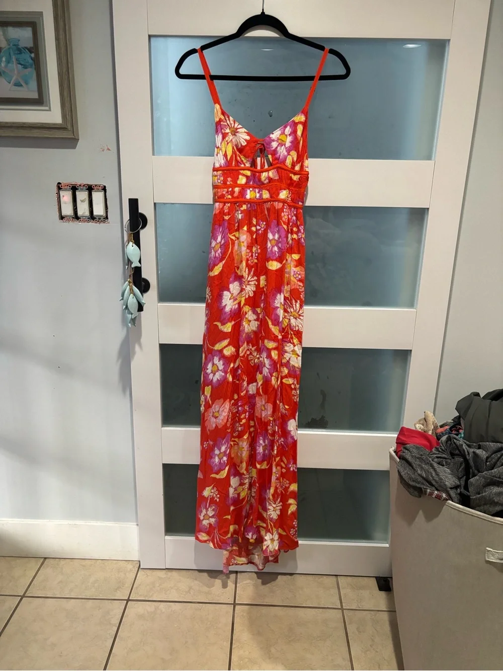 Free People Orange Floral Backless Maxi Dress S - Picture 4 of 4